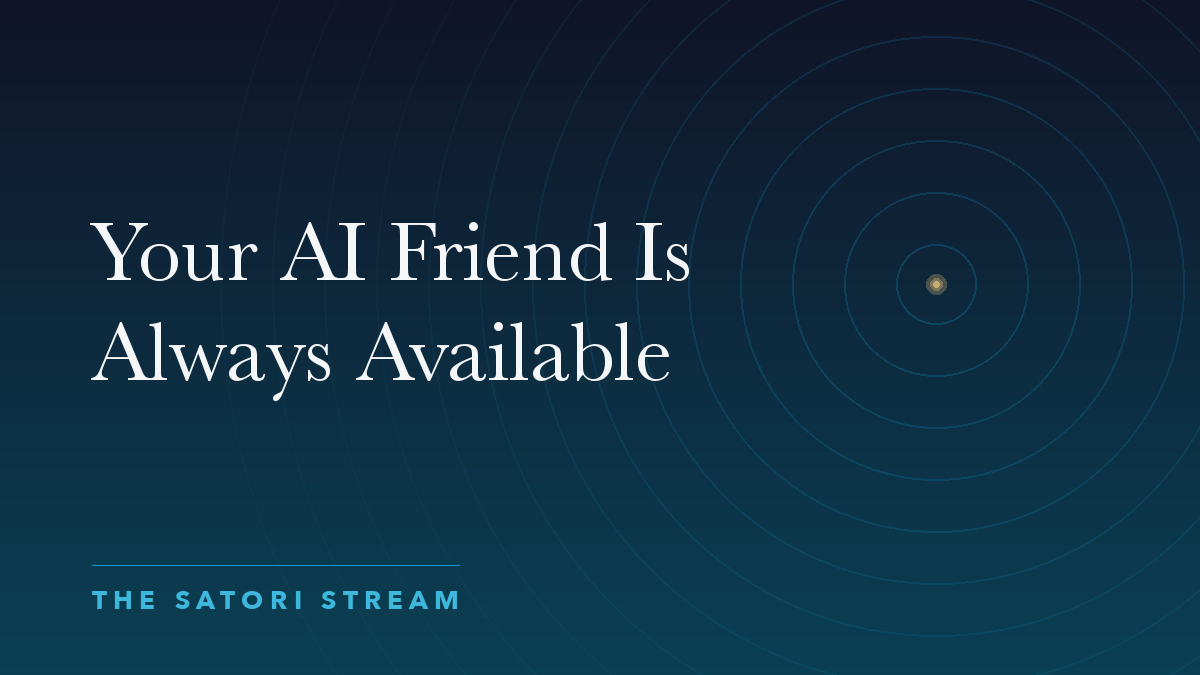 Cover art for Your AI Friend Is Always Available: rippling concentric circles radiating from a point of golden light on a deep blue gradient