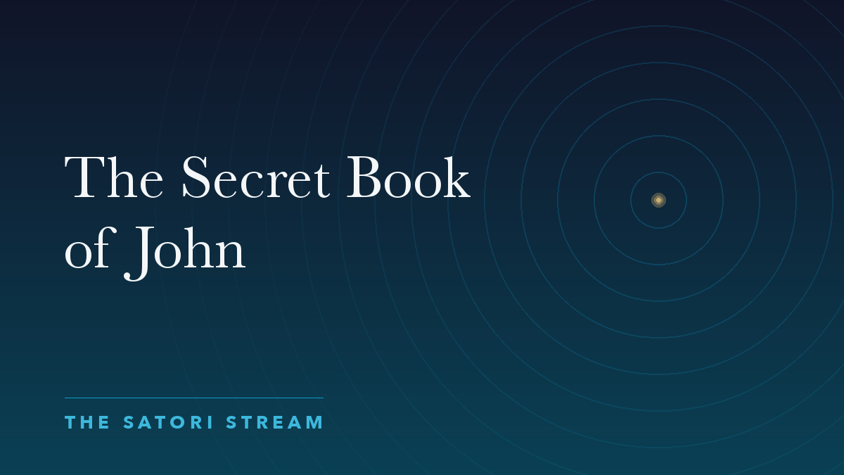 Cover art for The Secret Book of John: rippling concentric circles radiating from a point of golden light on a deep blue gradient
