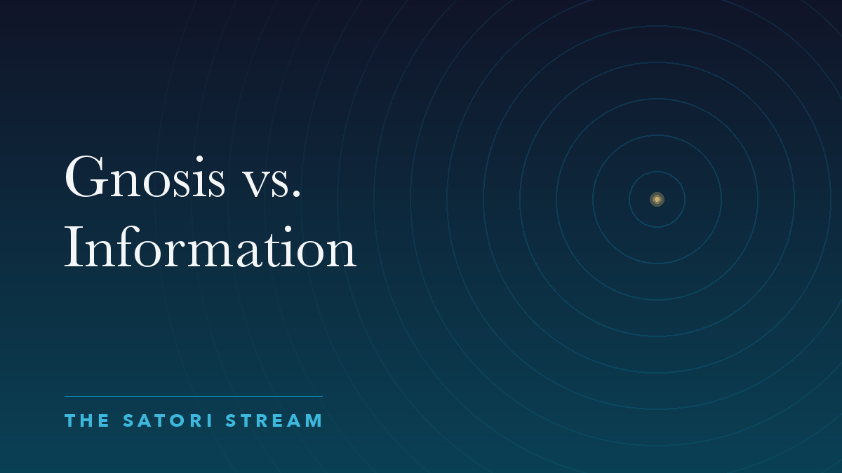 Cover art for Gnosis vs. Information: rippling concentric circles radiating from a point of golden light on a deep blue gradient