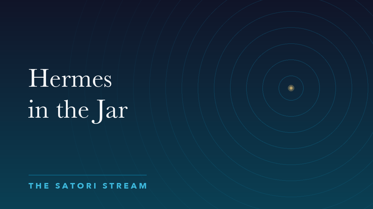 Cover art for Hermes in the Jar: rippling concentric circles radiating from a point of golden light on a deep blue gradient