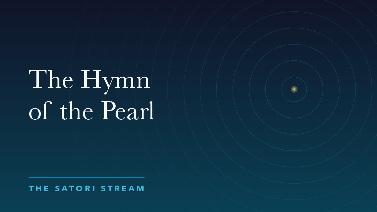 Cover art for The Hymn of the Pearl: rippling concentric circles radiating from a point of golden light on a deep blue gradient