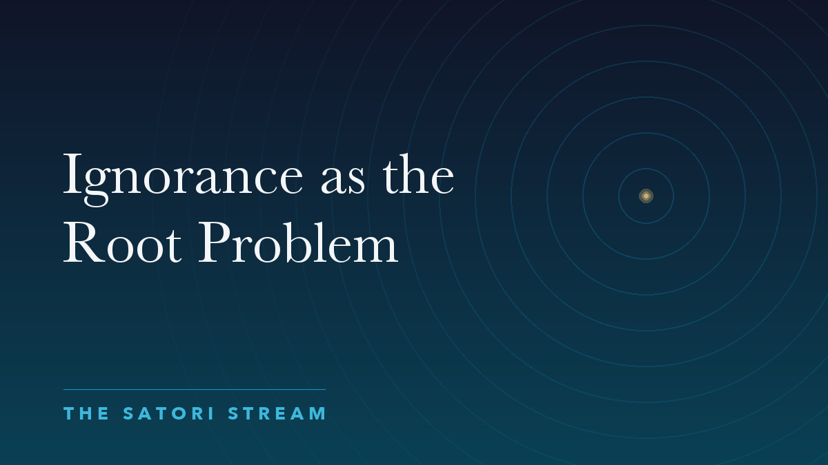 Cover art for Ignorance as the Root Problem: rippling concentric circles radiating from a point of golden light on a deep blue gradient