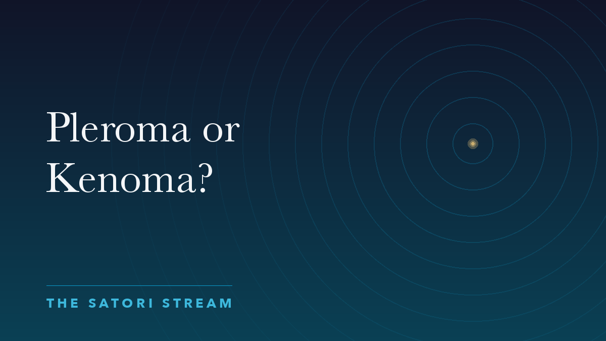 Cover art for Pleroma or Kenoma?: rippling concentric circles radiating from a point of golden light on a deep blue gradient
