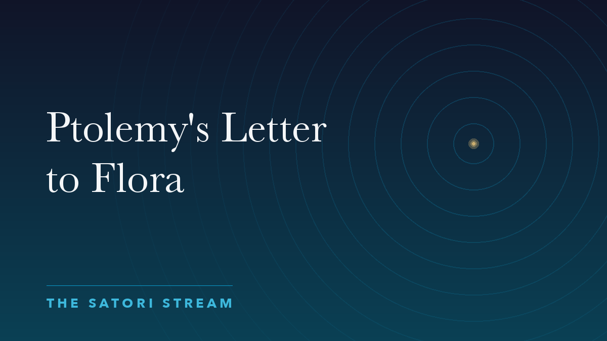 Cover art for Ptolemy's Letter to Flora: rippling concentric circles radiating from a point of golden light on a deep blue gradient