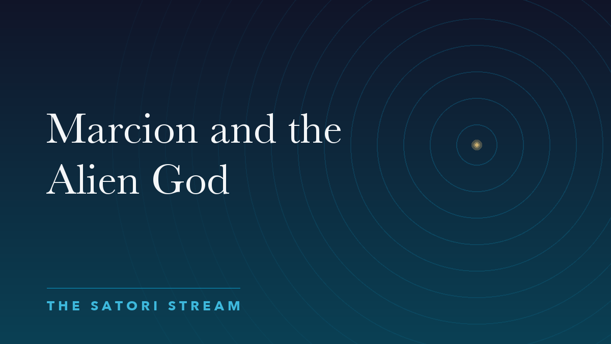 Cover art for Marcion and the Alien God: rippling concentric circles radiating from a point of golden light on a deep blue gradient