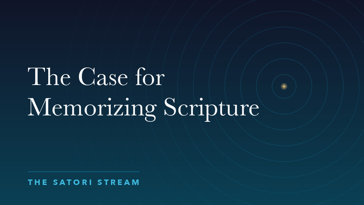 Cover art for The Case for Memorizing Scripture: rippling concentric circles radiating from a point of golden light on a deep blue gradient