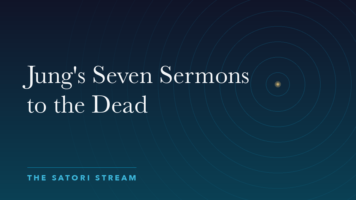 Cover art for Jung's Seven Sermons to the Dead: rippling concentric circles radiating from a point of golden light on a deep blue gradient