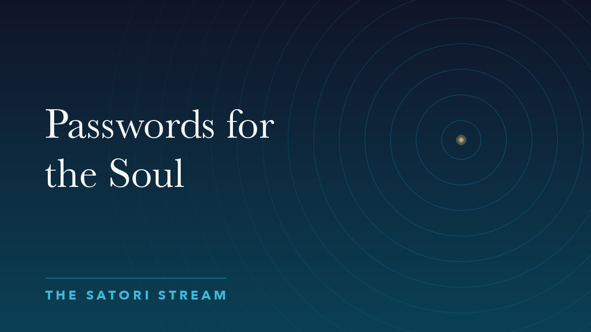 Cover art for Passwords for the Soul: rippling concentric circles radiating from a point of golden light on a deep blue gradient