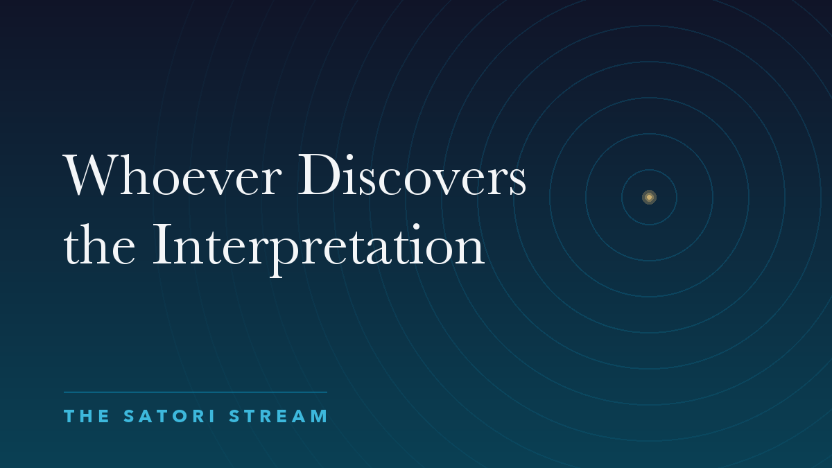 Cover art for Whoever Discovers the Interpretation: rippling concentric circles radiating from a point of golden light on a deep blue gradient
