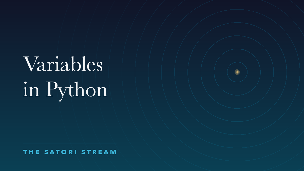 Cover art for Variables in Python: rippling concentric circles radiating from a point of golden light on a deep blue gradient